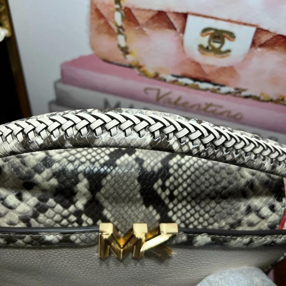 MICHAEL  KORS Karlie Medium Pebbled and Snake Embossed Leather Satchel NWOT